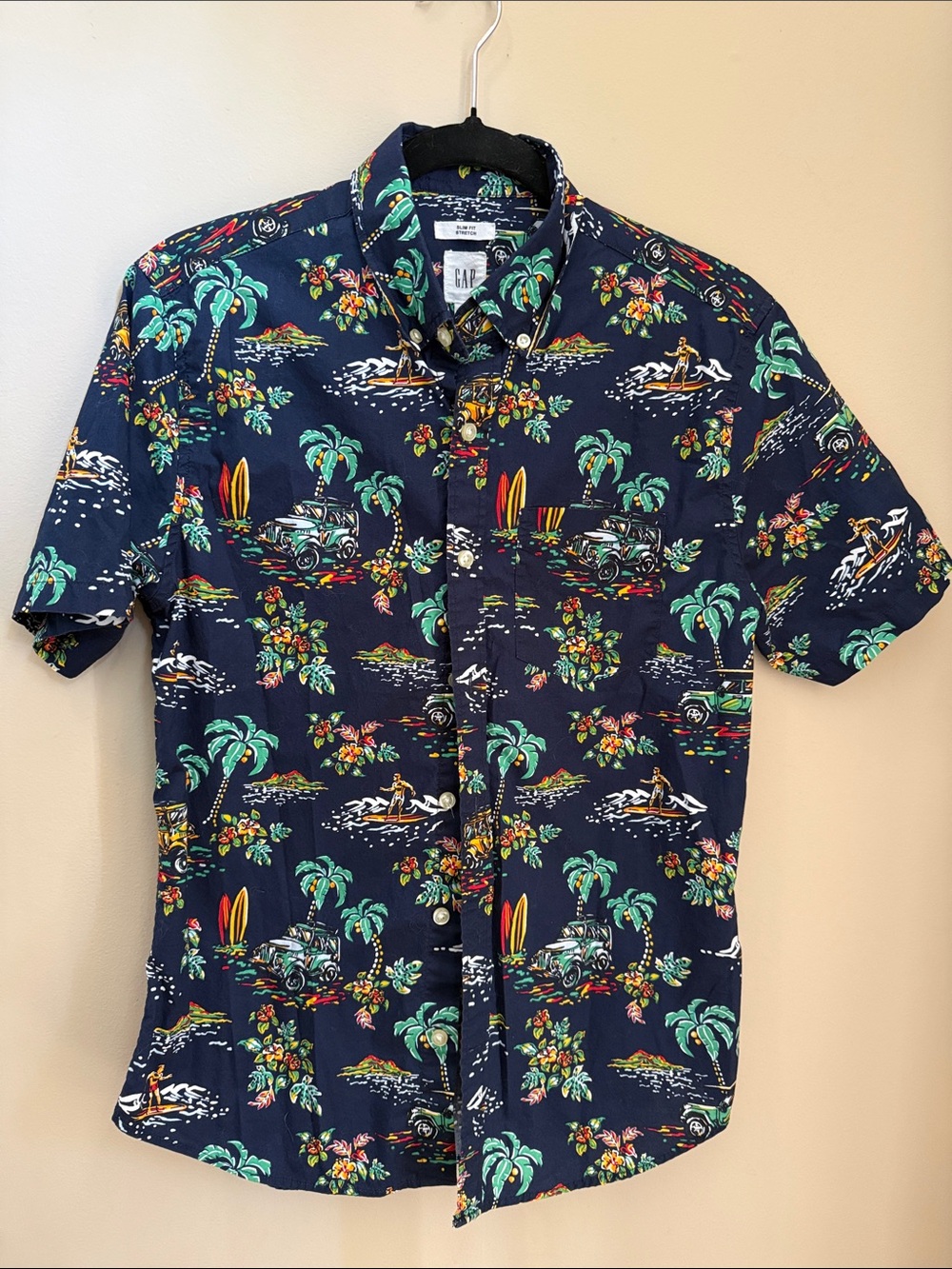 GAP Navy Short-Sleeve Tropical Print Button-Down Shirt